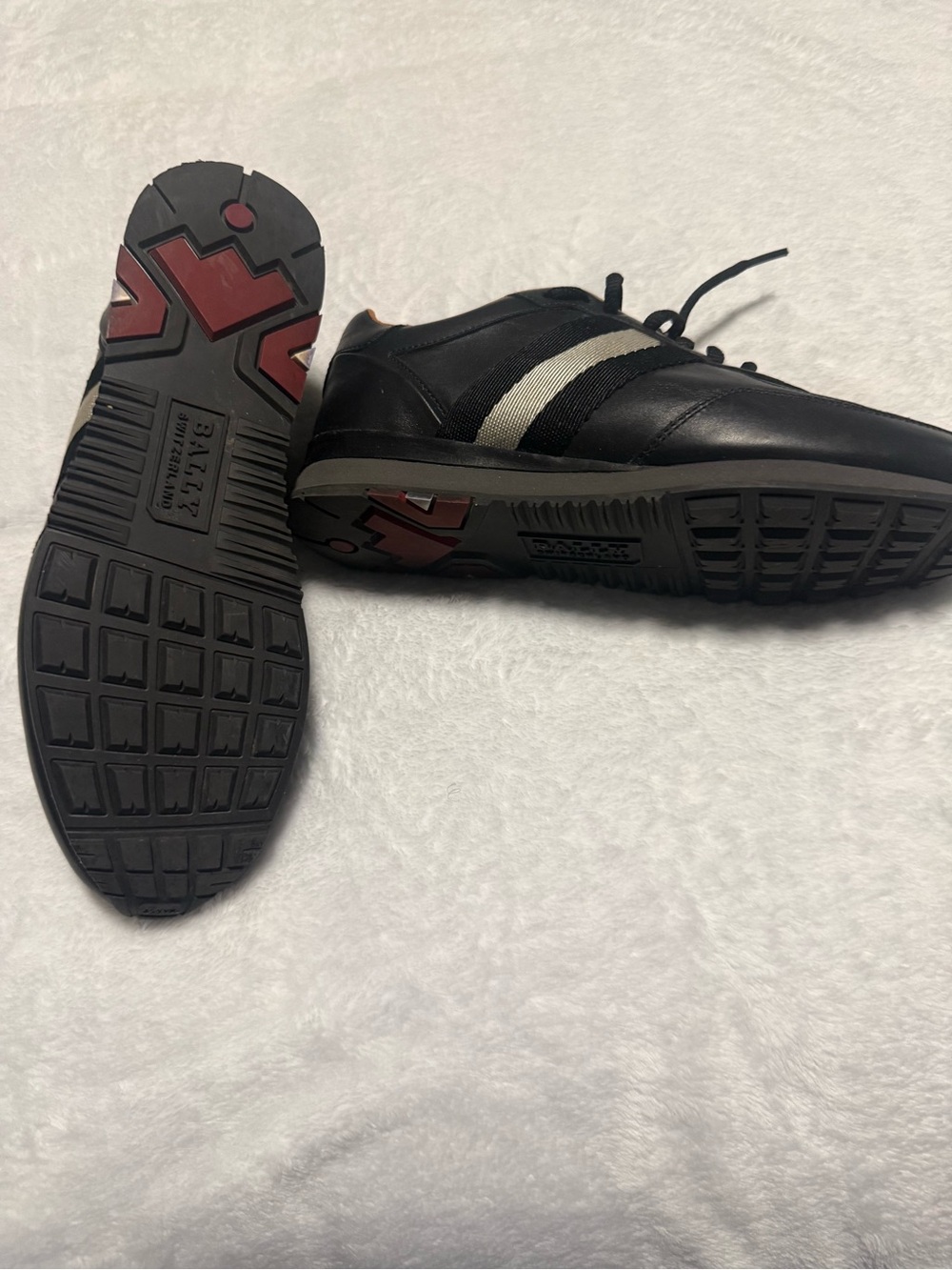 Bally Black Leather Sneakers with White Side Stripe Size 5
